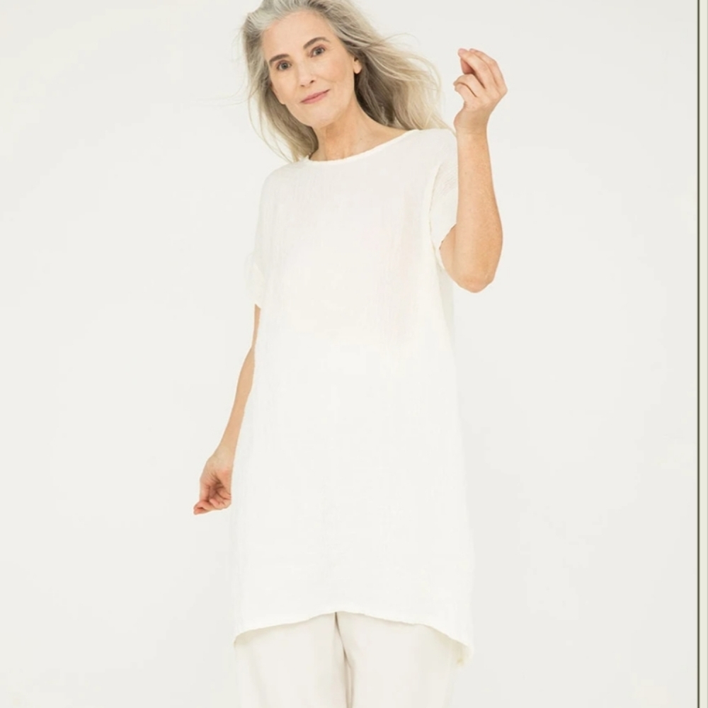 ES georgia dress in ivory linen gauze